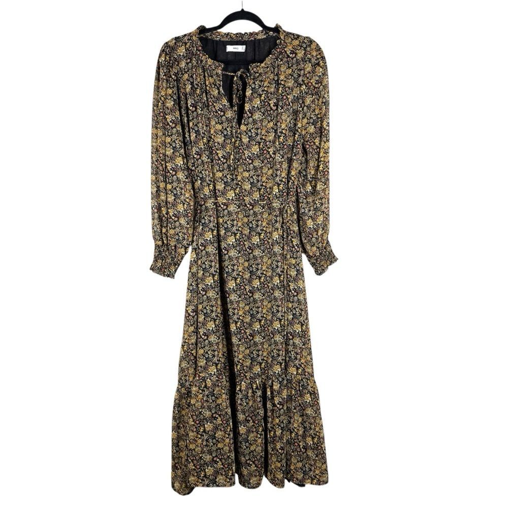MNG Mango Floral Maxi DressSheer Long Sleeve Boho Prairie Women’s Size 6